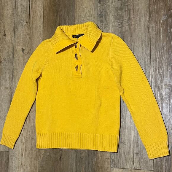 VTG Lauren Ralph Lauren Collard Knit Sweater Gold Turn Lock Hardware Sz M Preppy - Picture 2 of 8